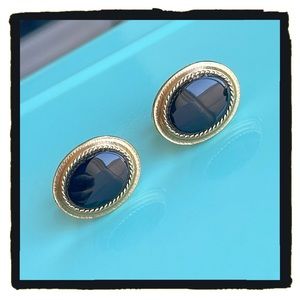 💕Beautiful Oval Vintage Avon Cufflinks Gold Tone Black Stone💕